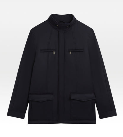Parka bleu marine en laine déperlante
