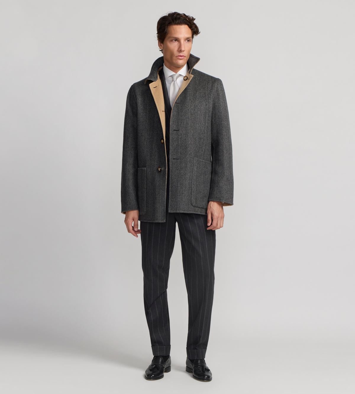 Manteau réversible en cachemire à motif chevrons