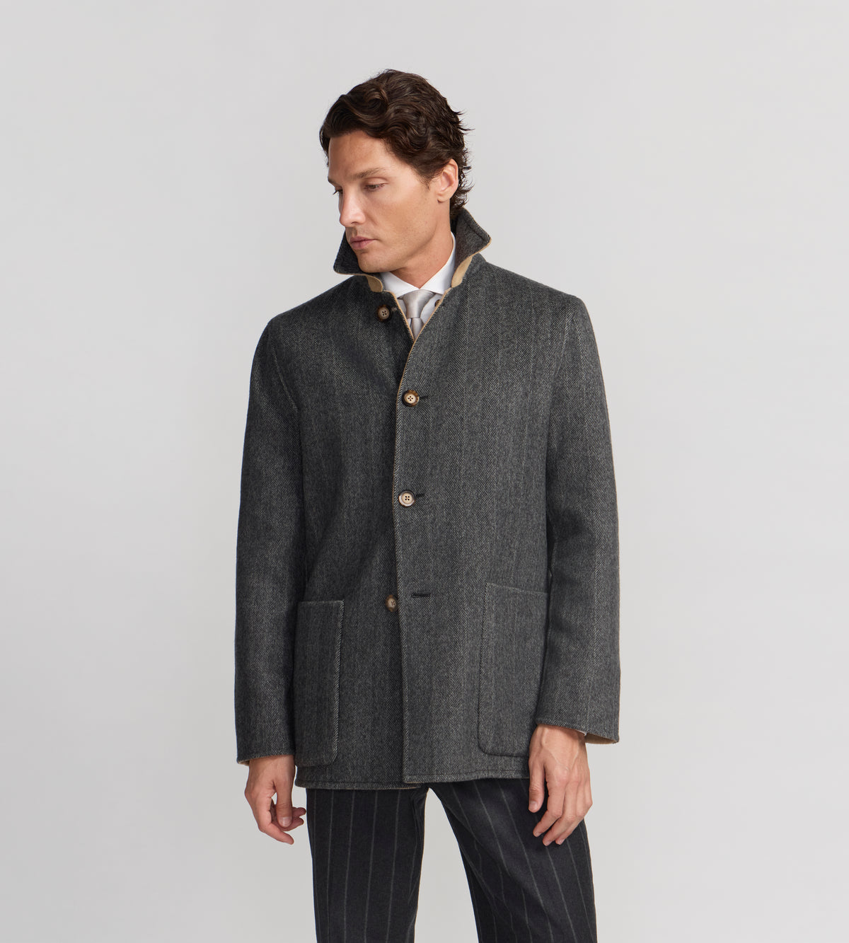 Manteau réversible en cachemire à motif chevrons