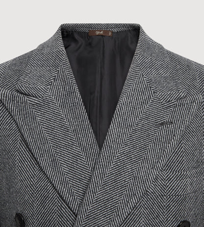 Manteaux croisé en laine gris à motif chevrons