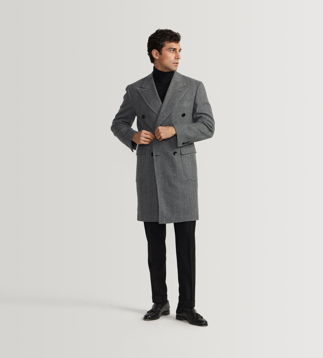 Manteaux croisé en laine bleu à motif chevrons