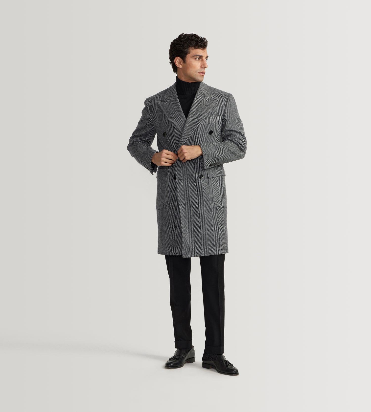 Manteaux croisé en laine bleu à motif chevrons