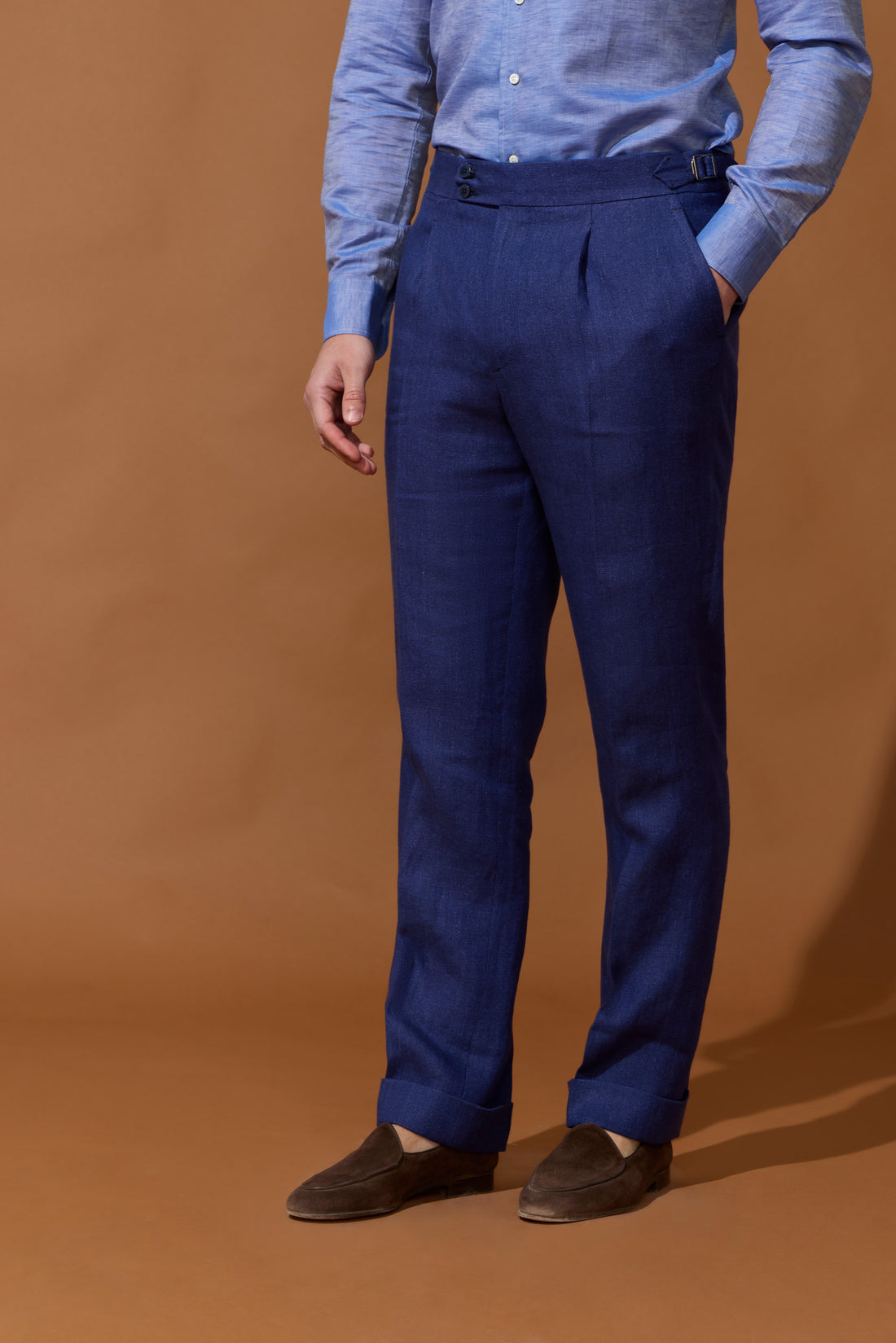 Pantalon en lin bleu