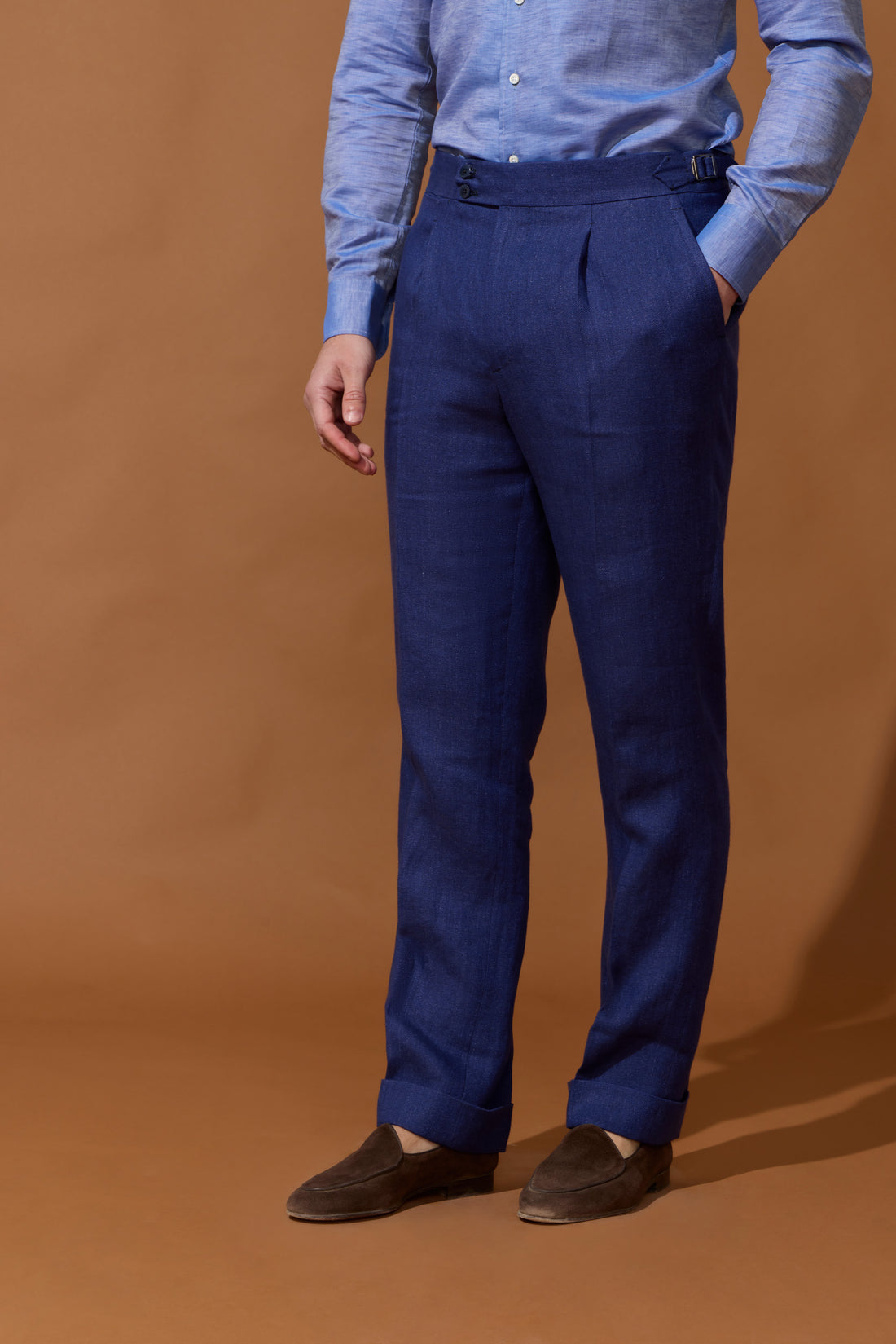 Pantalon en lin bleu