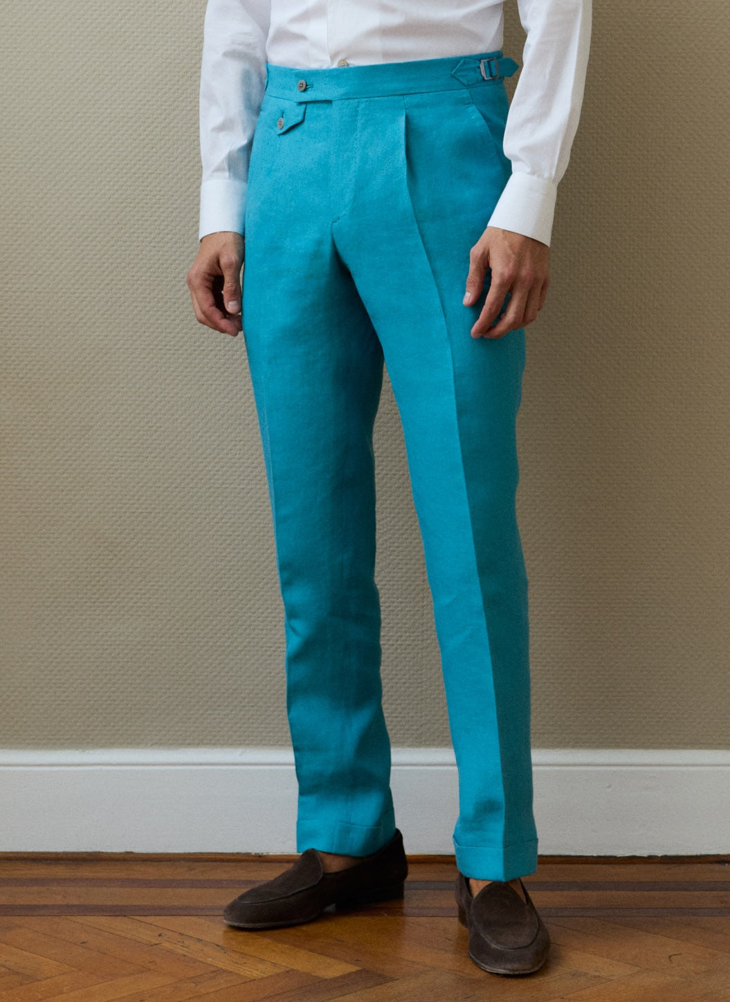Pantalon turquoise en lin