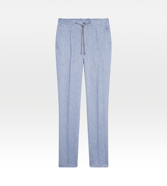Pantalon à cordon en lin bleu ciel - 24h du Mans