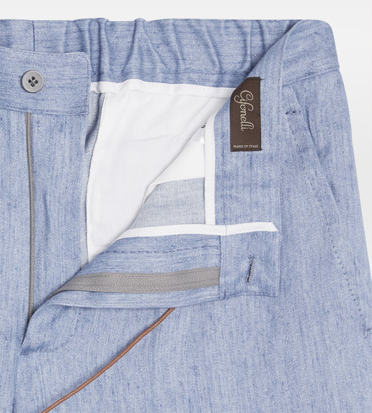 Pantalon à cordon en lin bleu ciel - 24h du Mans