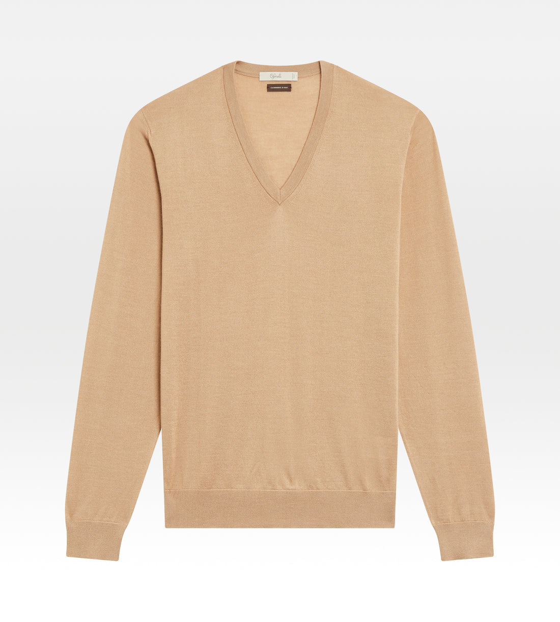 Pull col V en cachemire &amp; soie camel