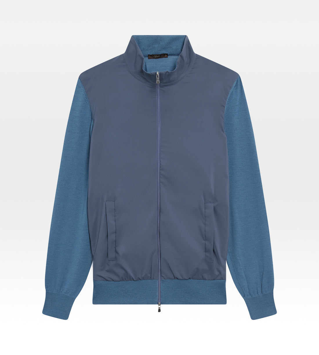 Pull à zip en laine bleu indigo