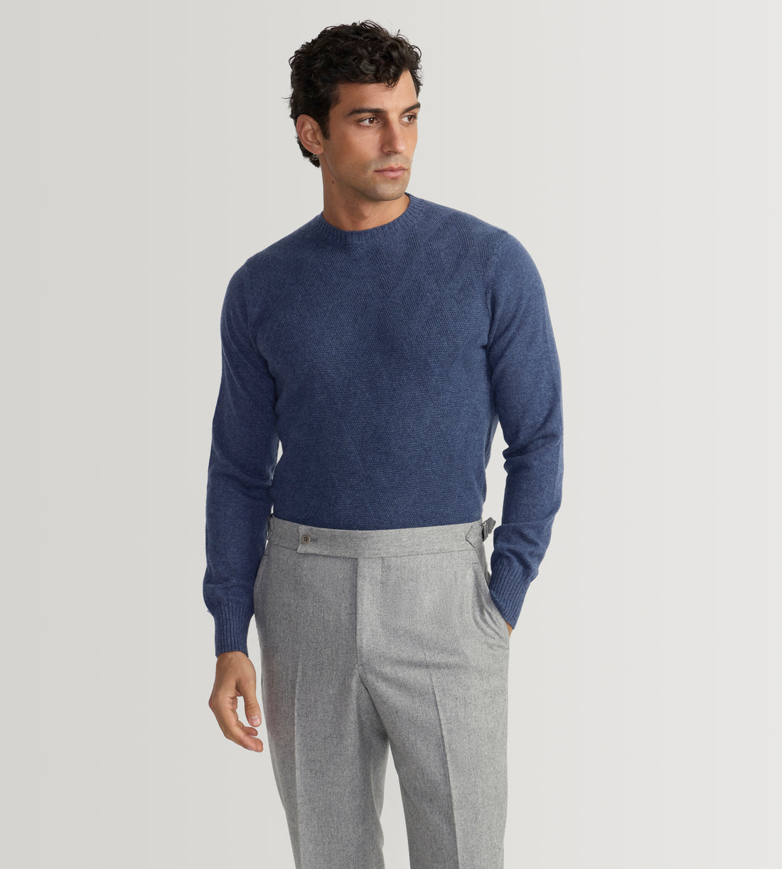 Pull à col rond bleu minéral en cachemire