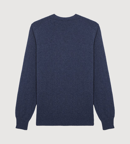 Pull à col rond bleu minéral en cachemire