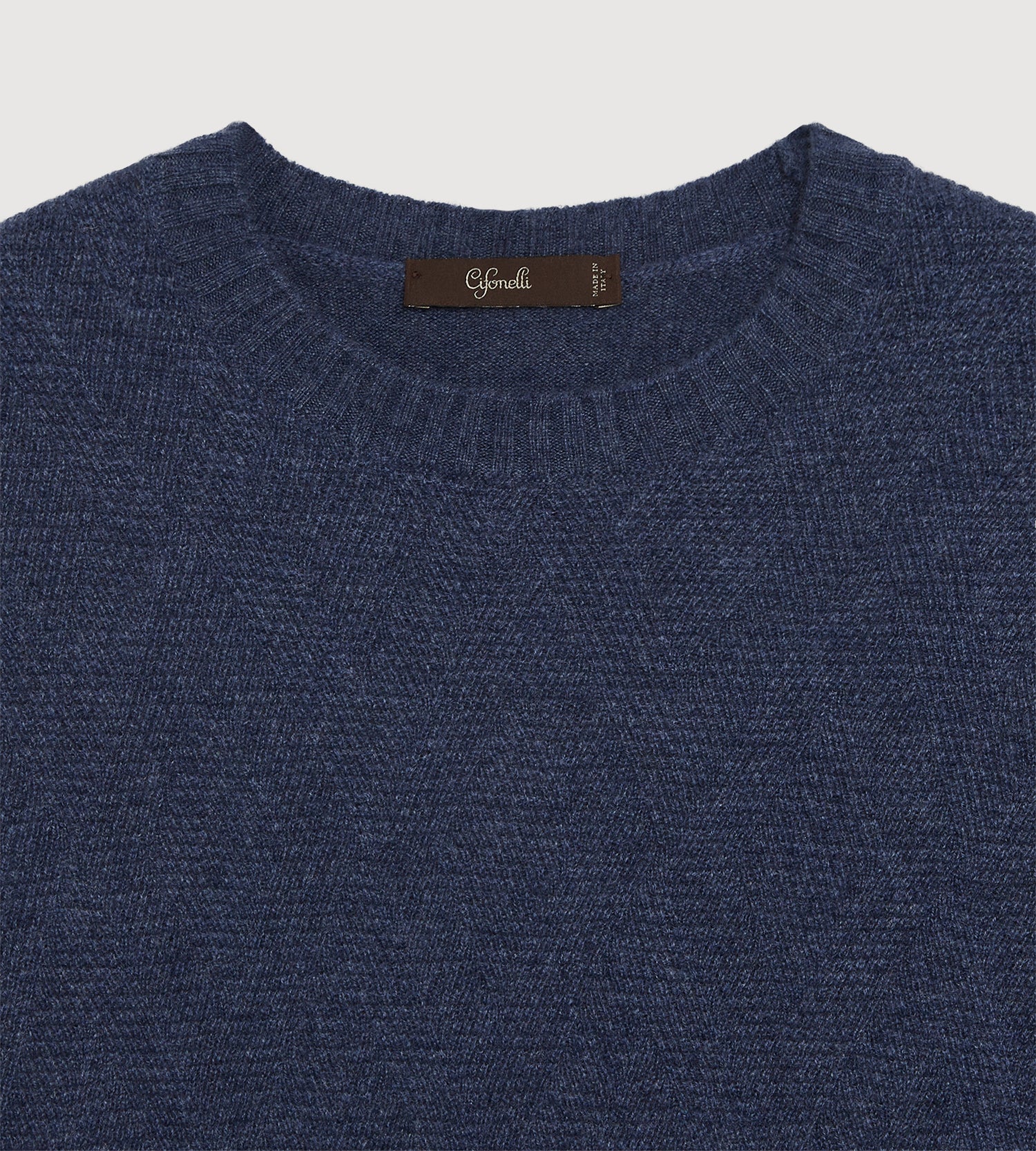 Pull à col rond bleu minéral en cachemire