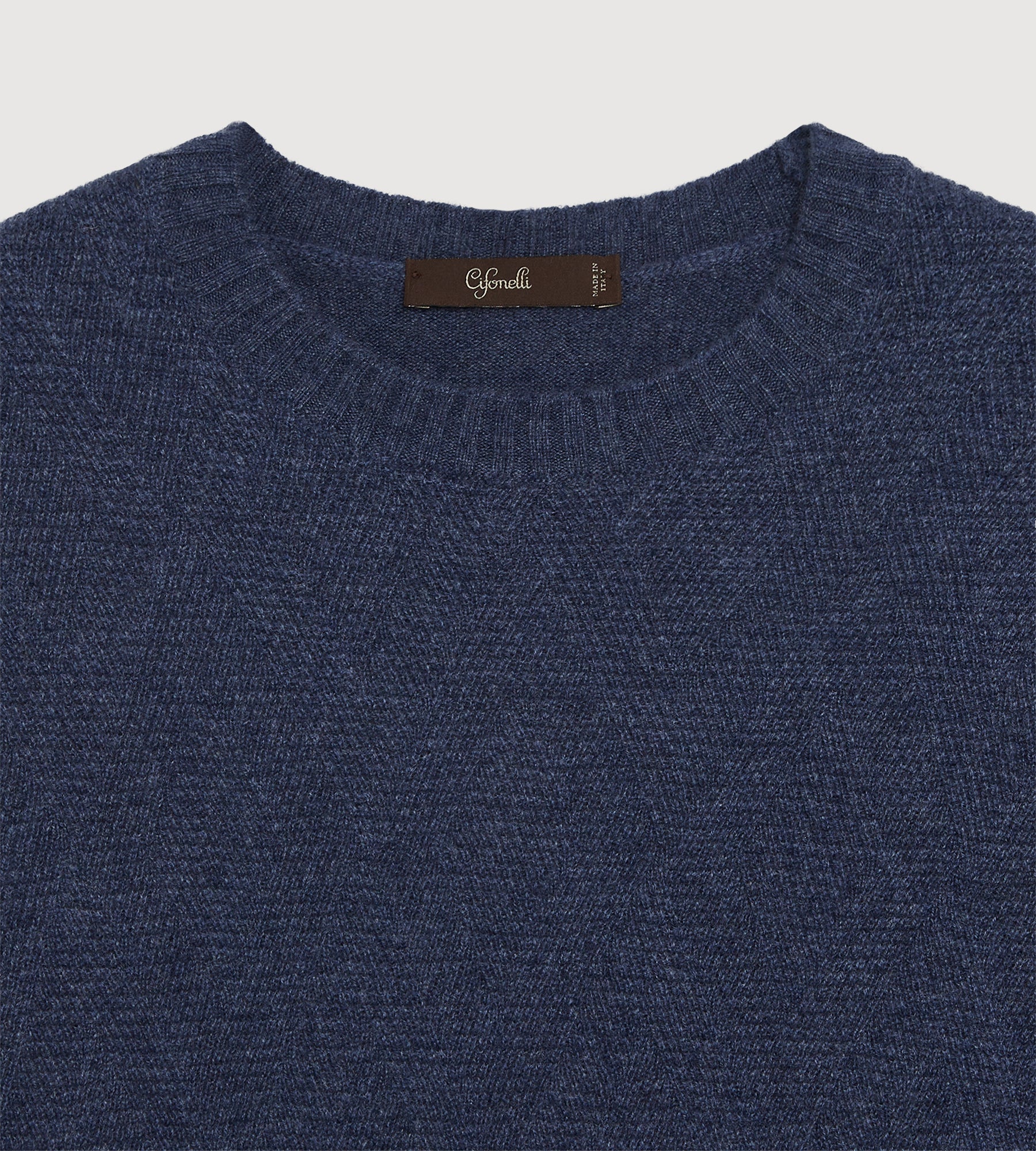 Pull à col rond bleu minéral en cachemire