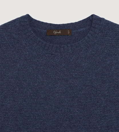 Pull à col rond bleu minéral en cachemire