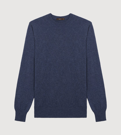 Pull à col rond bleu minéral en cachemire