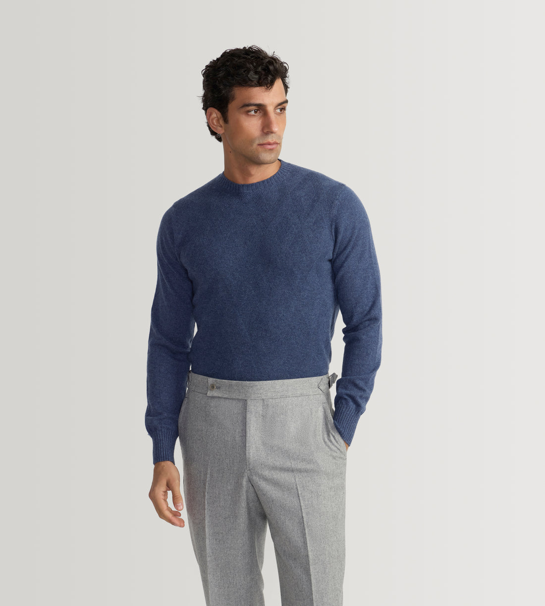 Pull à col rond bleu minéral en cachemire