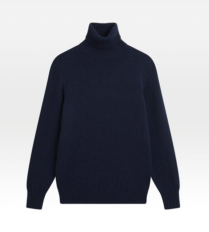 Maille à col roulé en cachemire bleu marine