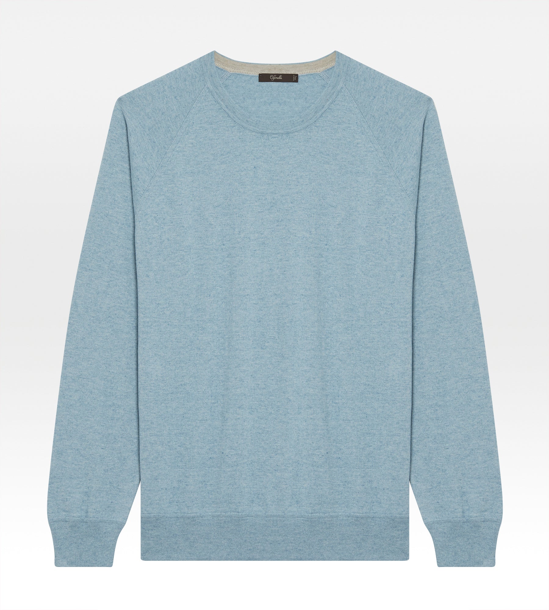 Pull col rond en coton bleu turquoise