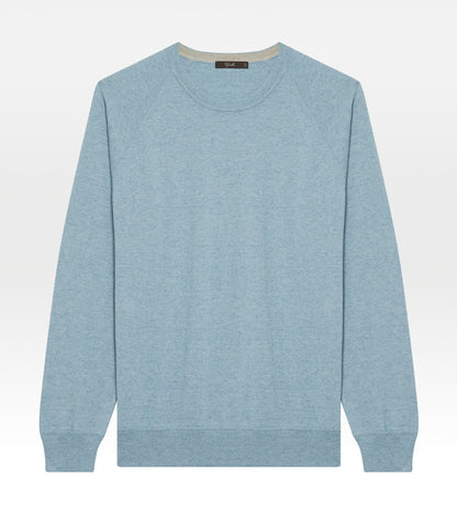 Pull col rond en coton bleu turquoise