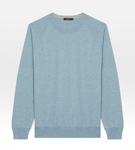 Pull col rond en coton bleu turquoise