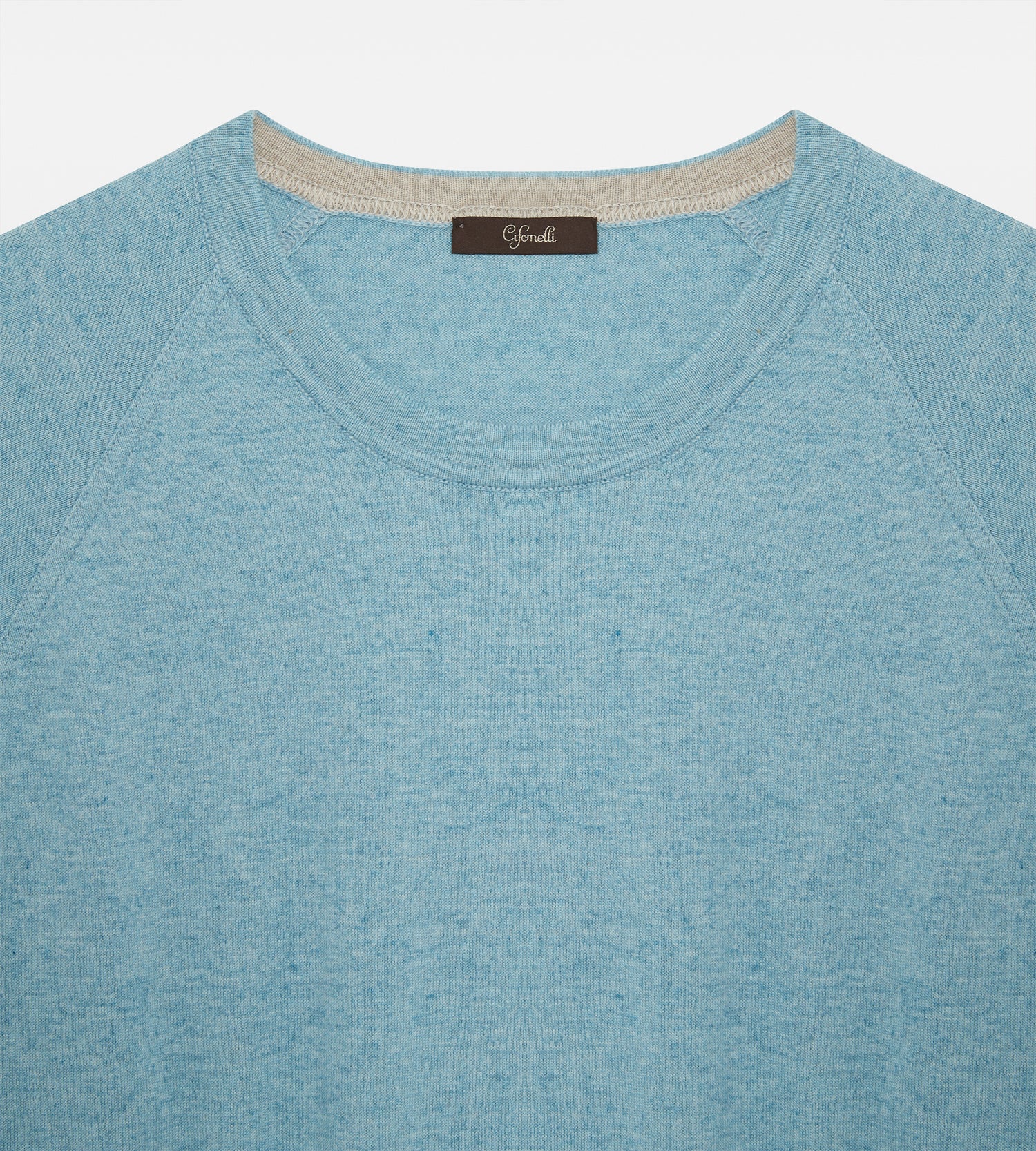 Pull col rond en coton bleu turquoise