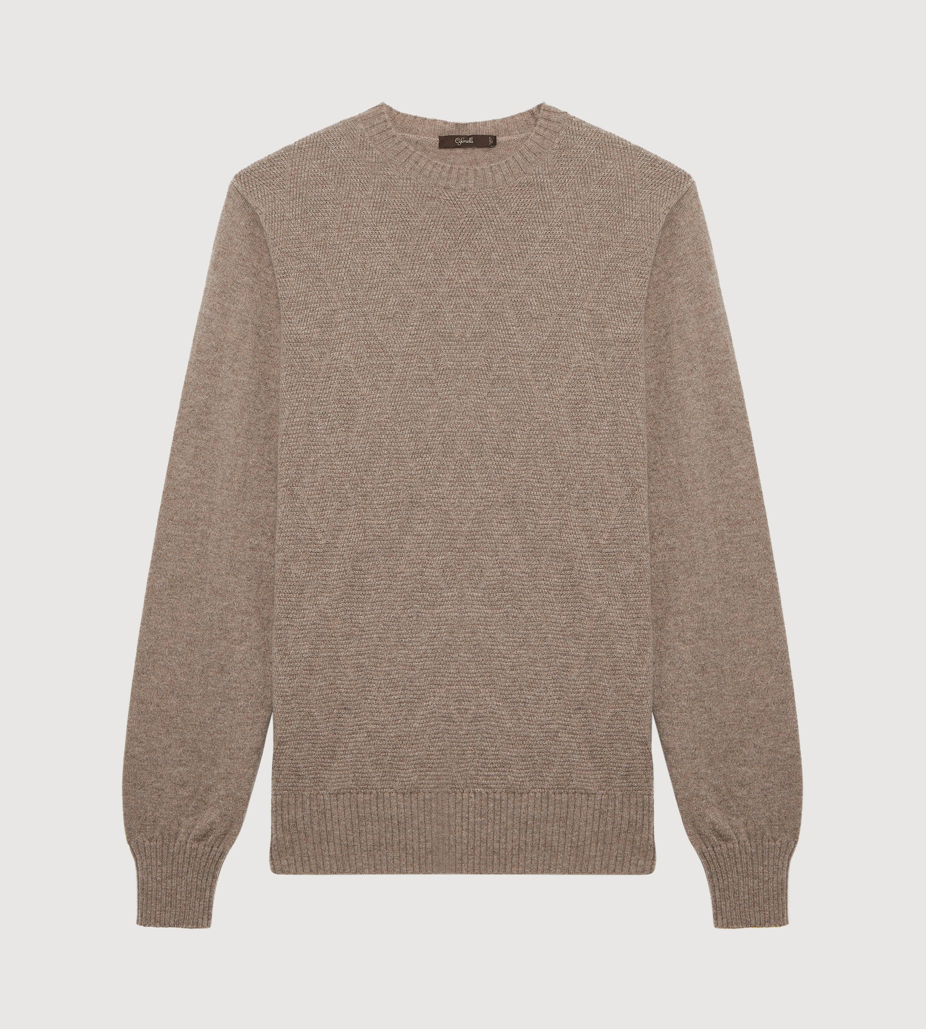 Pull taupe à col rond en cachemire