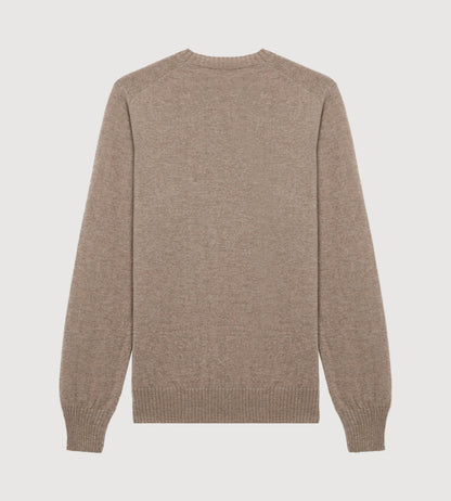Pull taupe à col rond en cachemire