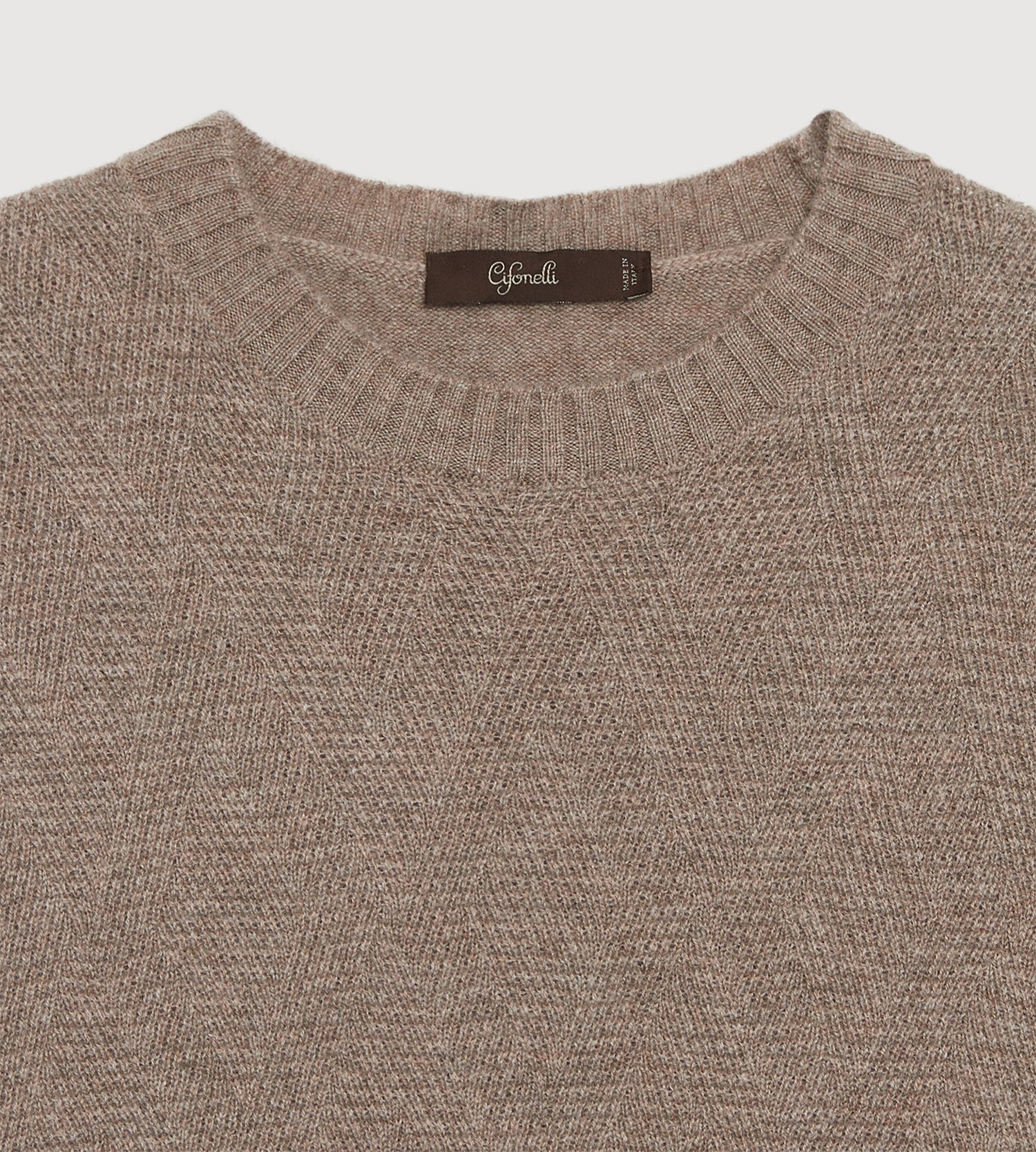 Pull taupe à col rond en cachemire