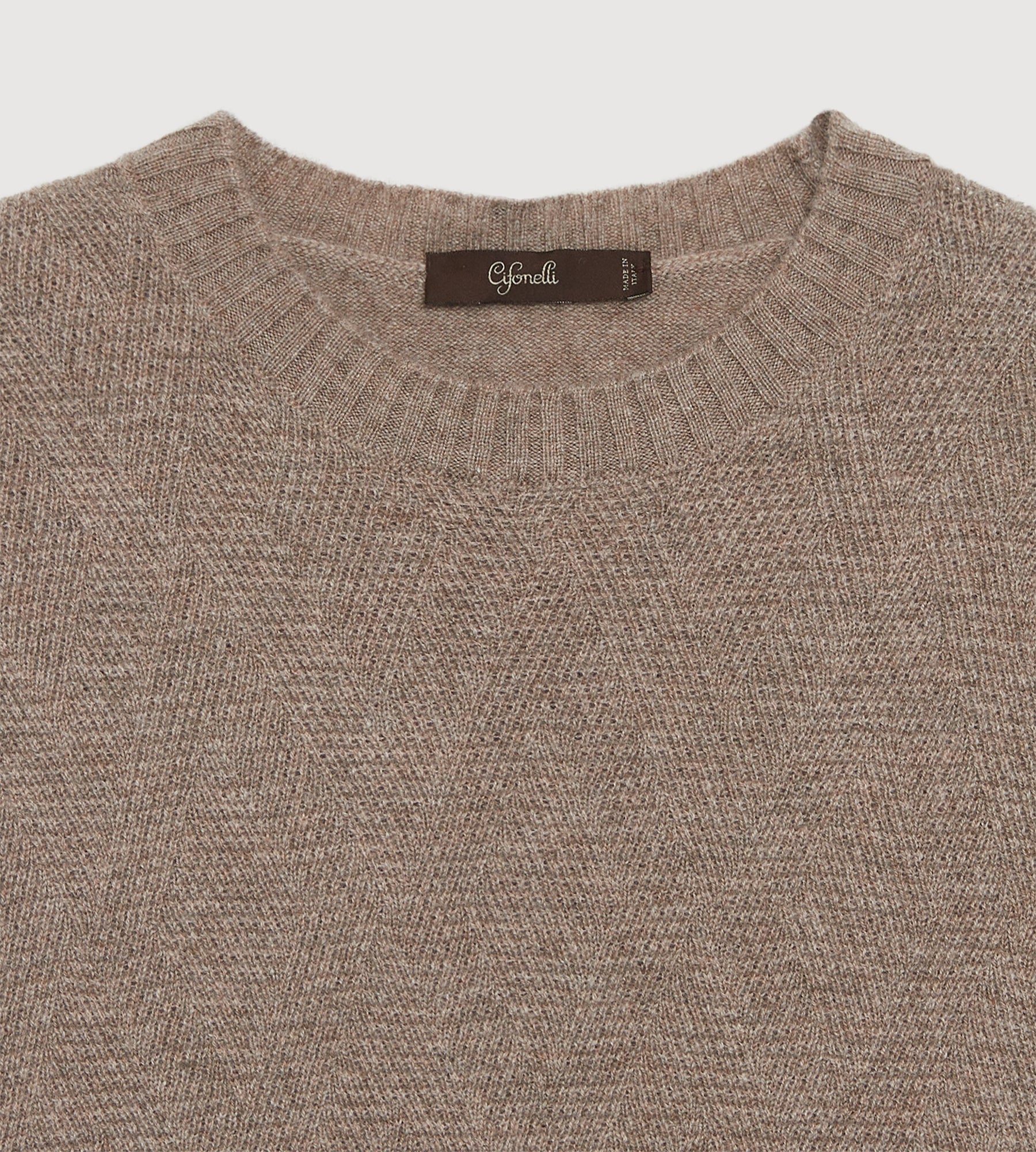 Pull taupe à col rond en cachemire