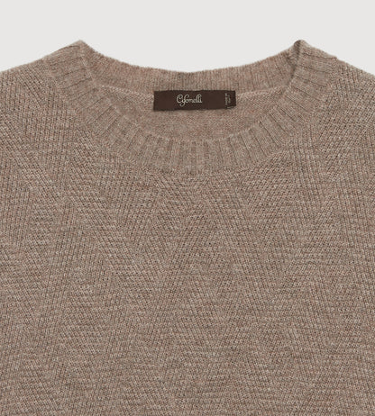 Pull taupe à col rond en cachemire