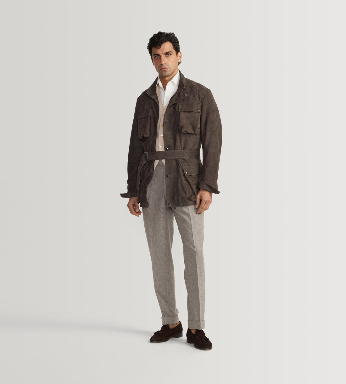 Veste saharienne en cuir marron