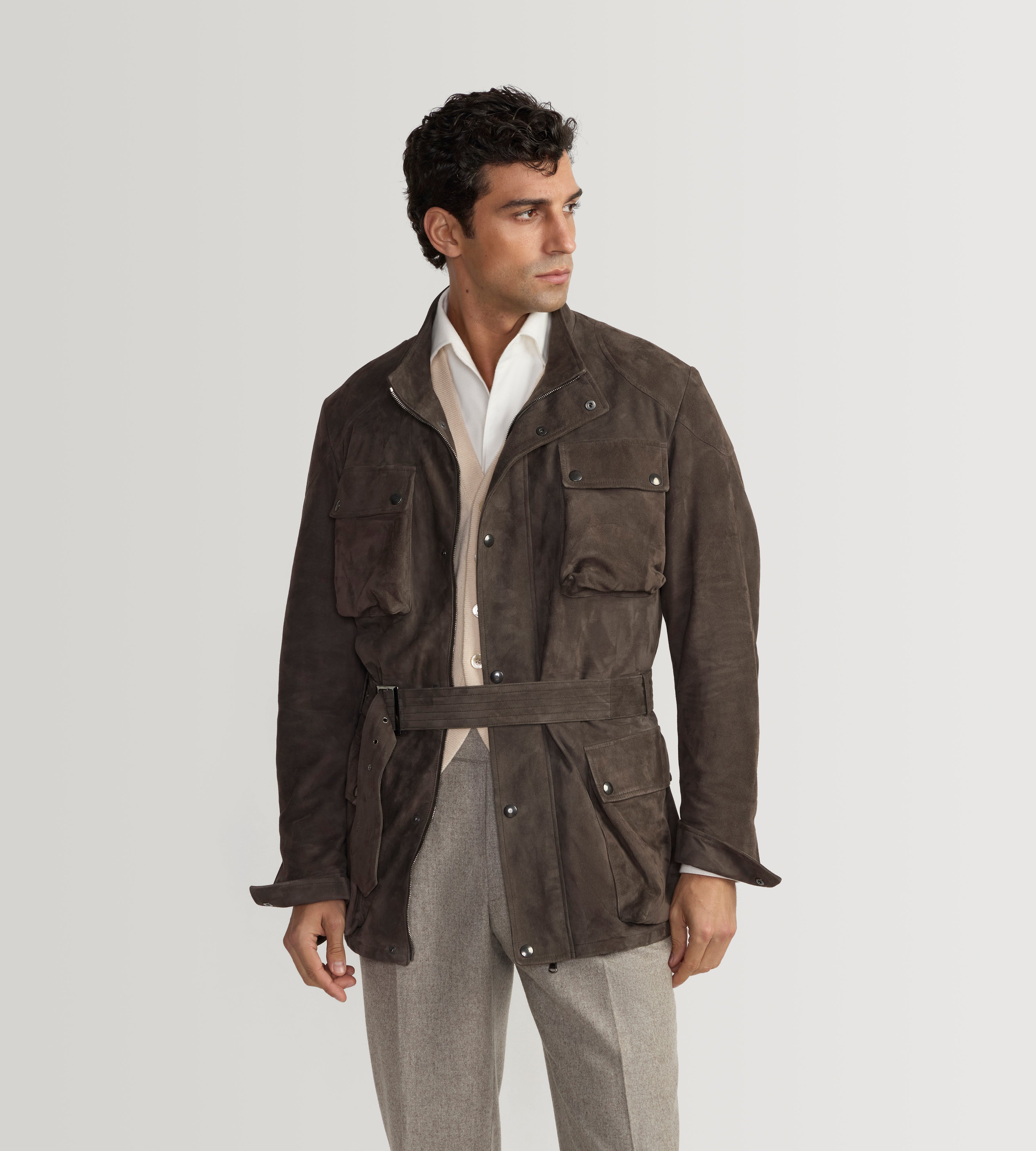 Veste saharienne en cuir marron