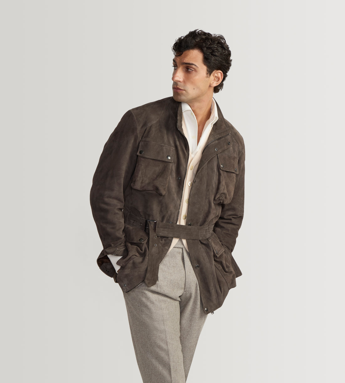 Veste saharienne en cuir marron
