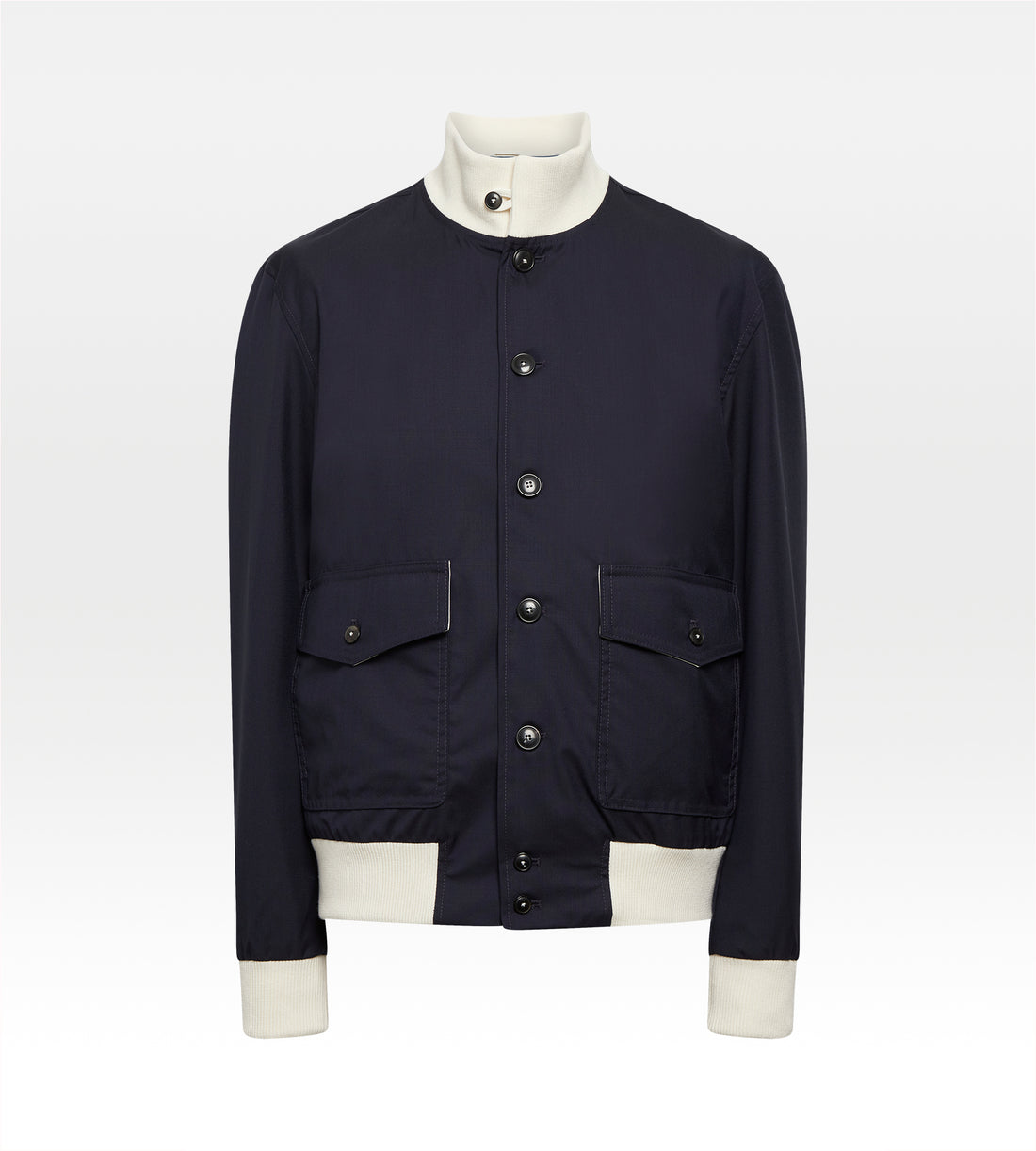 Bombers en laine bleu nuit & blanc cassé