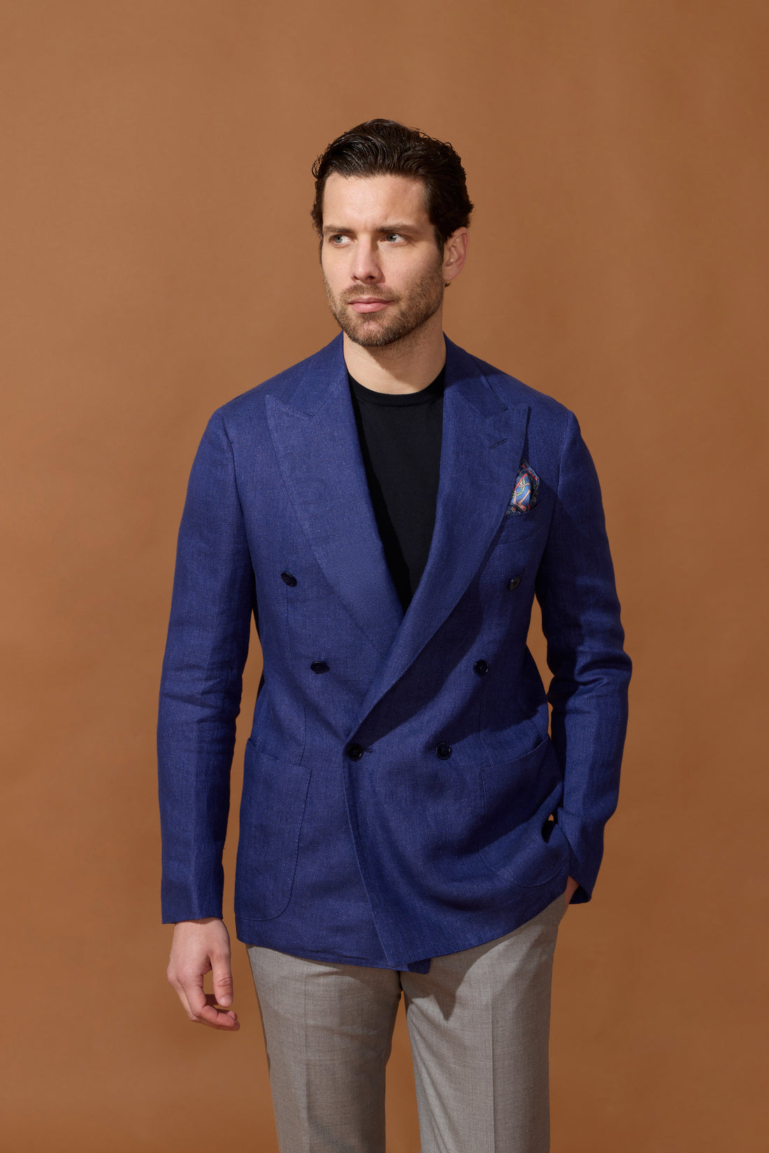 Veste croisée bas bleue en lin