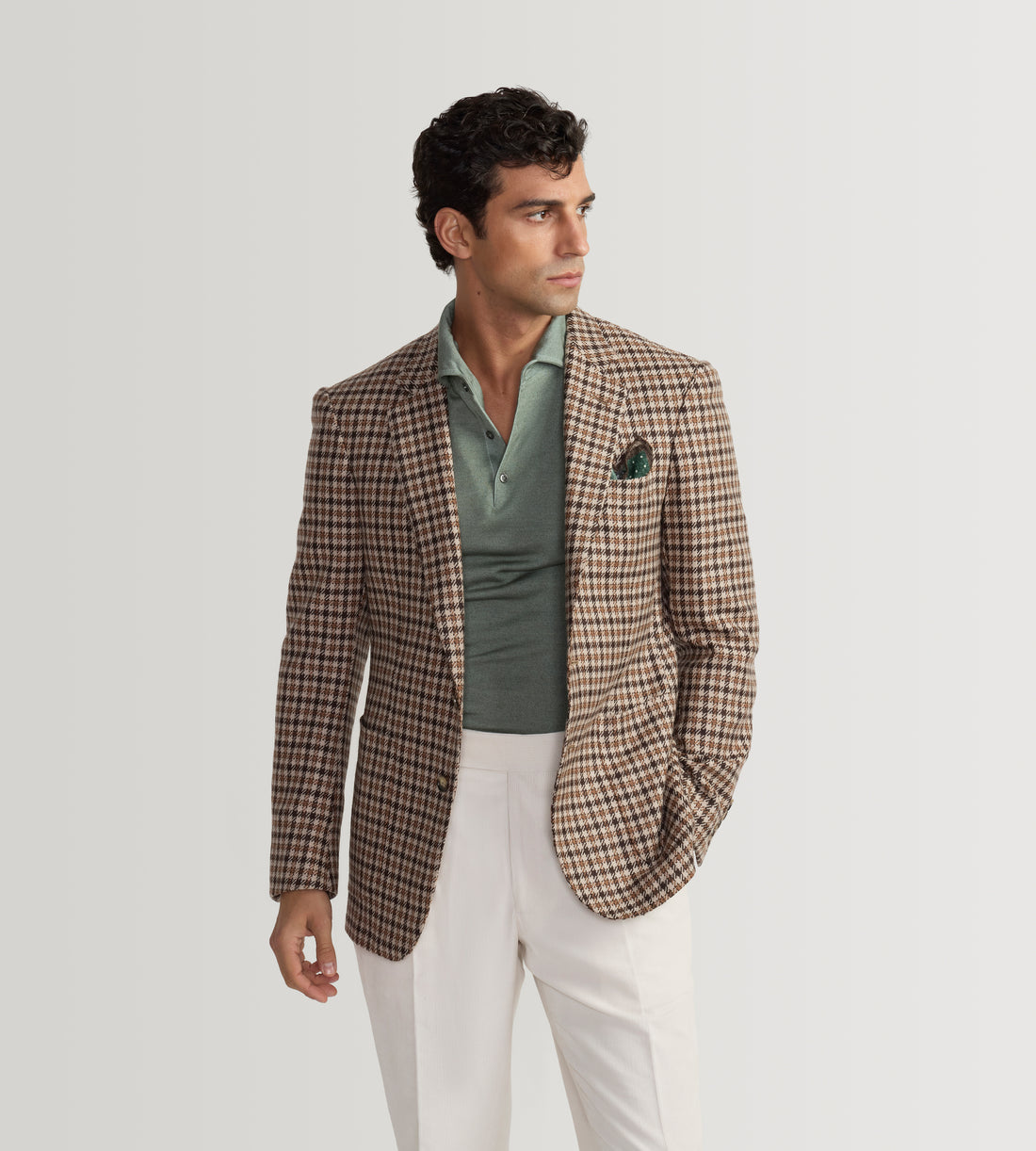 Veste en laine à motif pied-de-poule beige et marron