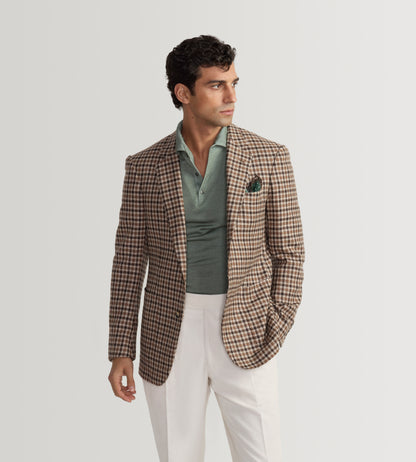 Veste en laine à motif pied-de-poule beige et marron