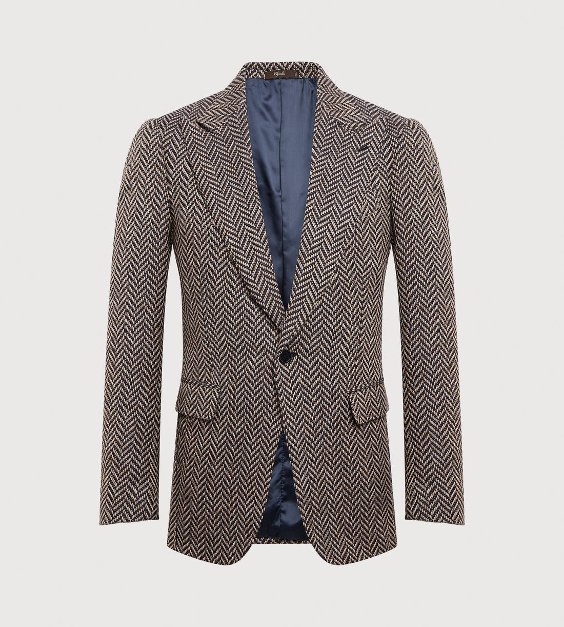 Veste en alpaga mélangé à motifs chevrons bleu &amp; beige