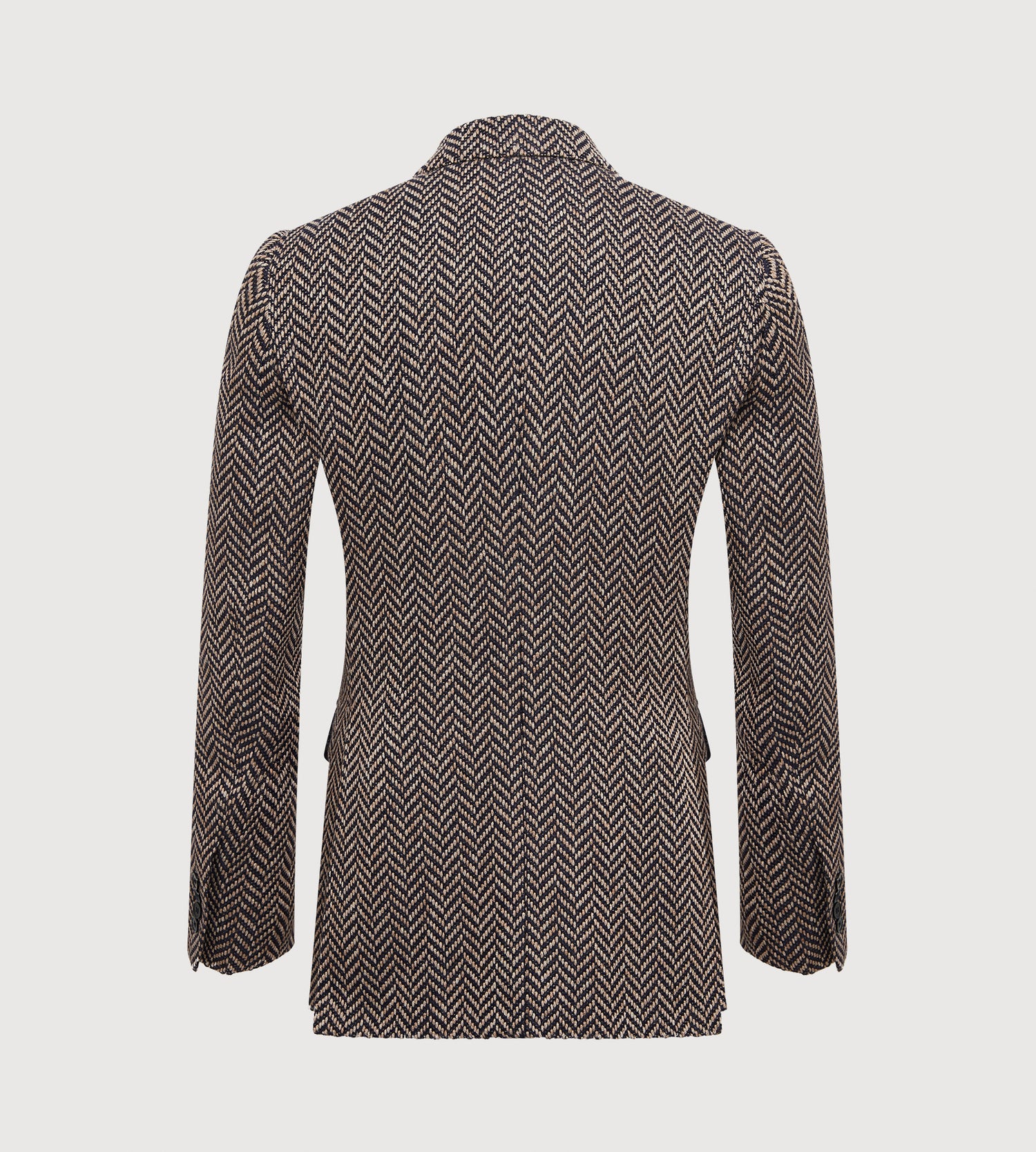 Veste en alpaga mélangé à motifs chevrons bleu &amp; beige