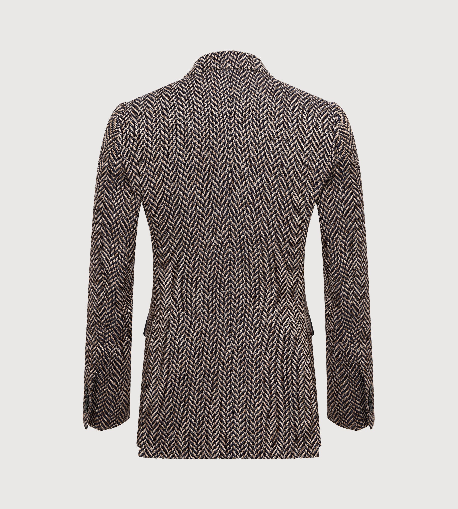 Veste en alpaga mélangé à motifs chevrons bleu &amp; beige