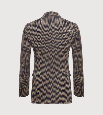 Veste en alpaga mélangé à motifs chevrons bleu &amp; beige