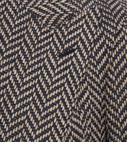 Veste en alpaga mélangé à motifs chevrons bleu &amp; beige