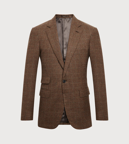 Veste en laine à motif Prince-de-Galles marron