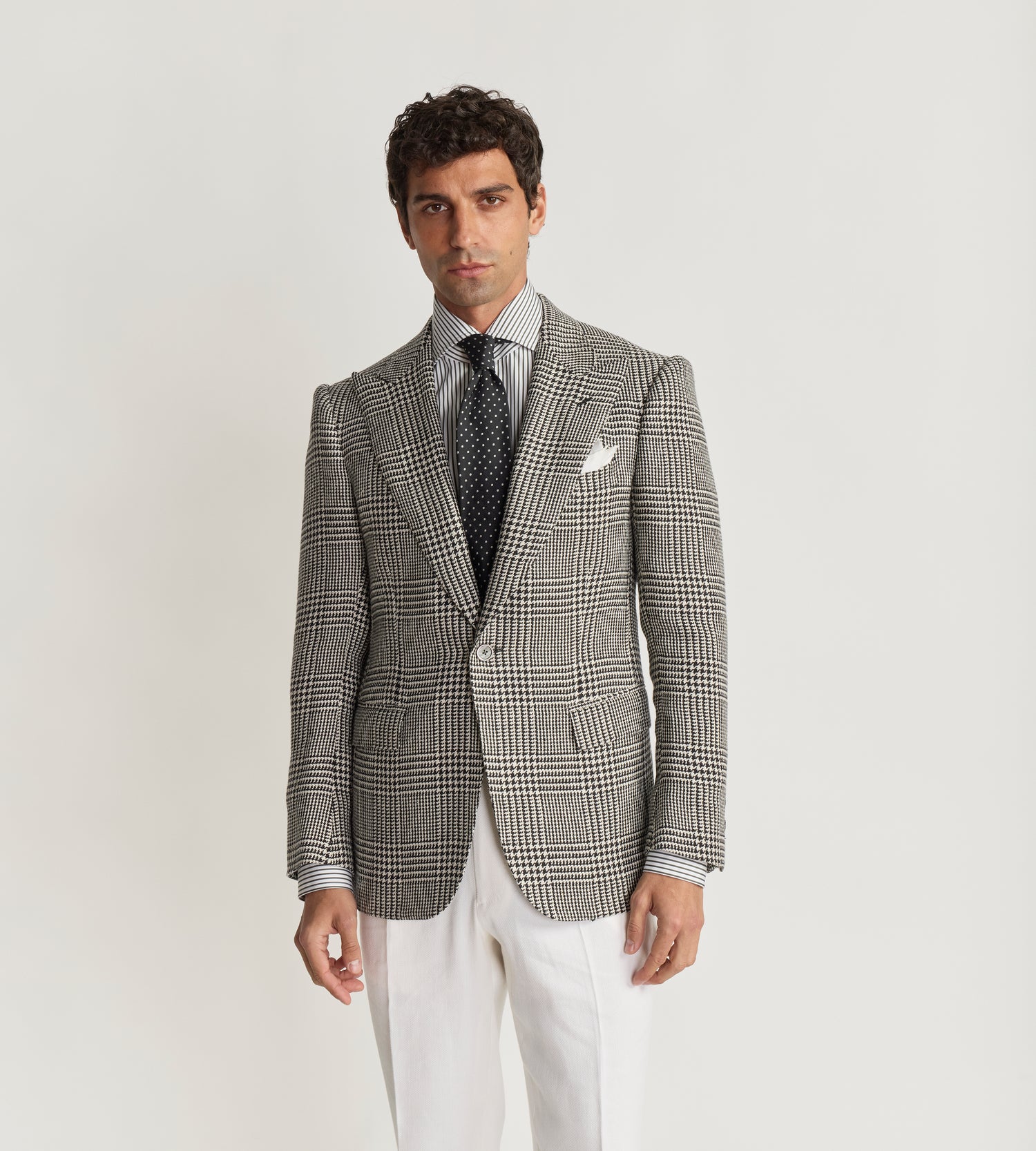 Veste à carreaux en lin, coton et soie