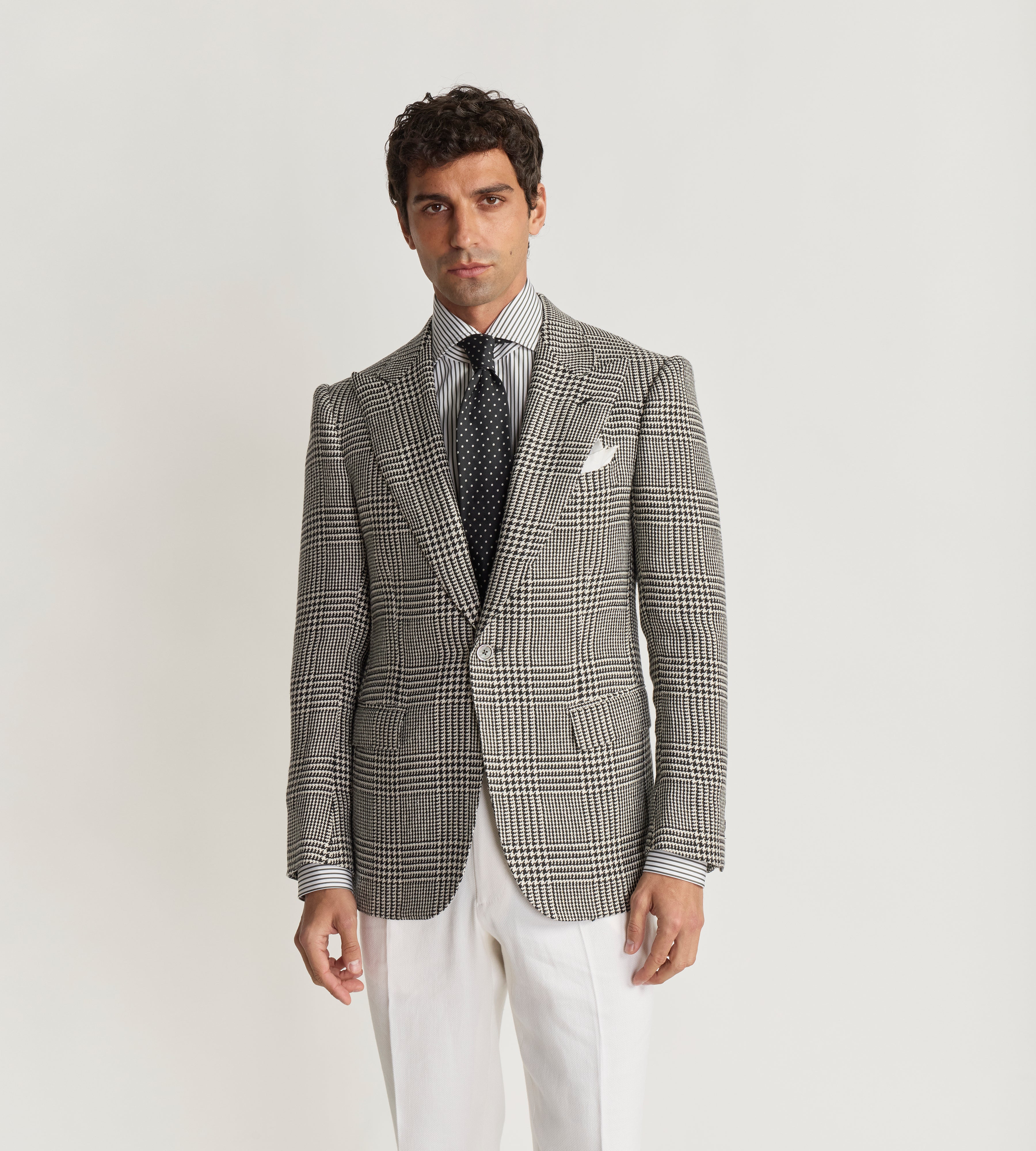 Veste à carreaux en lin, coton et soie