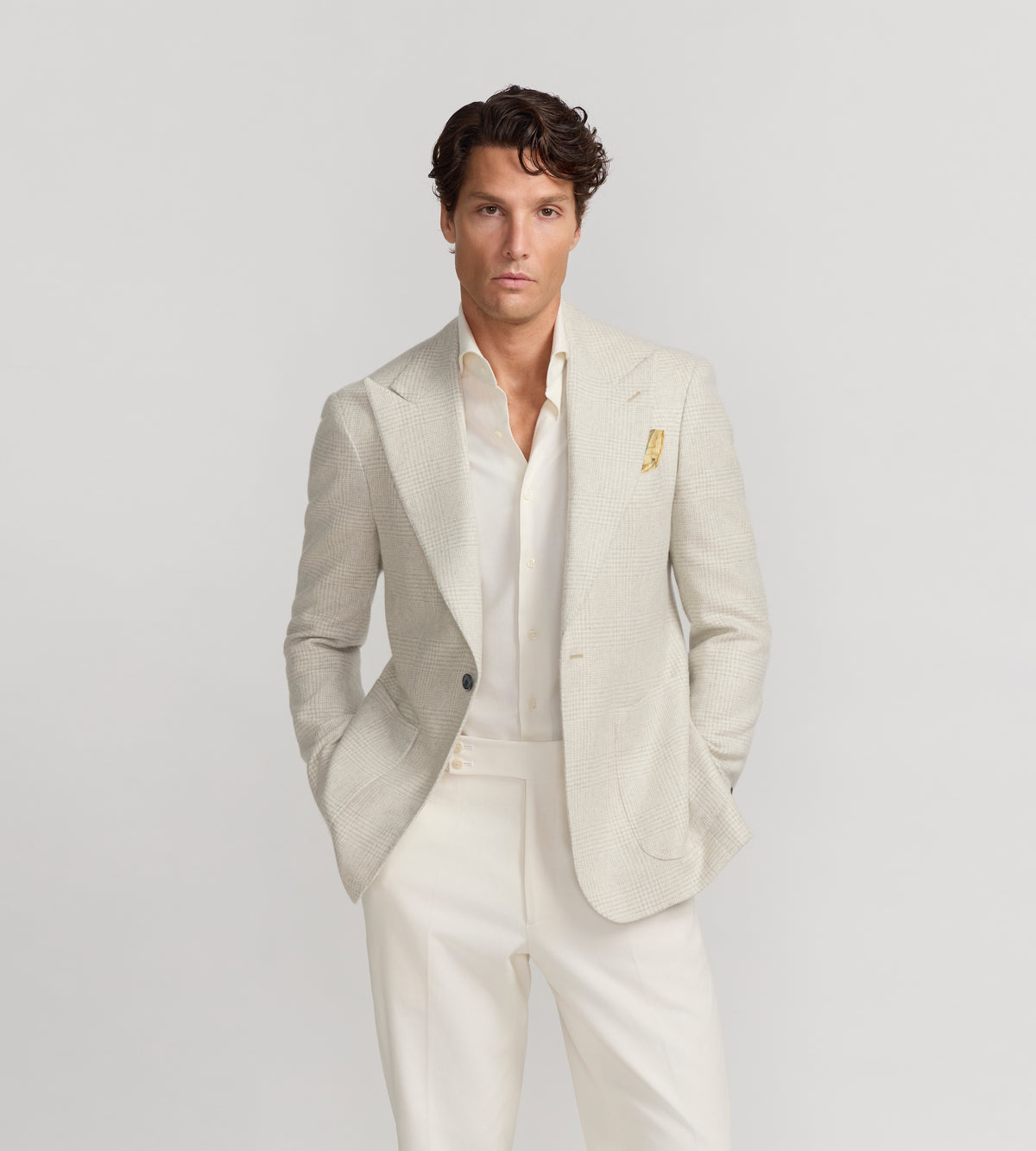 Veste en cachemire beige à motif Prince-de-Galles