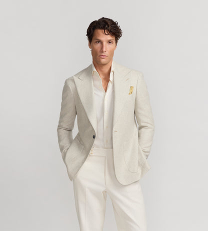 Veste en cachemire beige à motif Prince-de-Galles