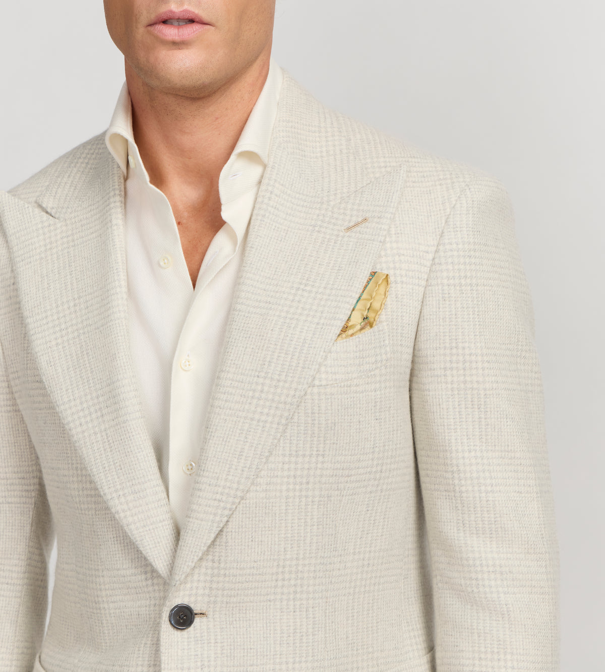 Veste en cachemire beige à motif Prince-de-Galles