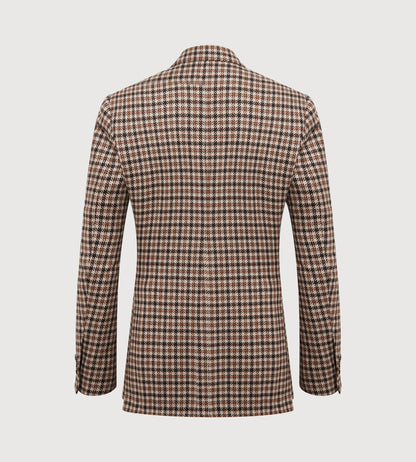 Veste en laine à motif pied-de-poule beige et marron