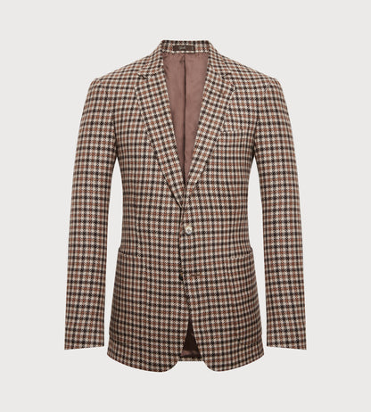 Veste en laine à motif pied-de-poule beige et marron